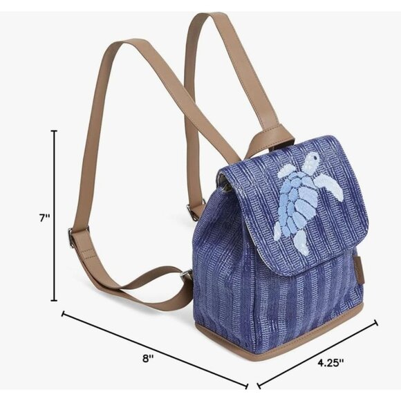 Vera Bradley Woven Backpack Embroidered Regatta Turtle Blue Tan Adjustable Strap main image 8